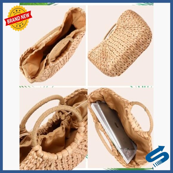 Large Straw Beach Bag and Floppy Sun Hat Set with Rattan Earrings main image 6